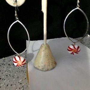 Peppermints beads dangle on oval hoops